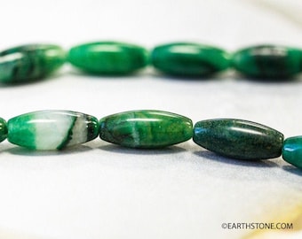 S/ African Jade 5x12mm Oval Rice beads 15&quot; strand Natural green verdite gemstone beads Shade varies For jewelry making