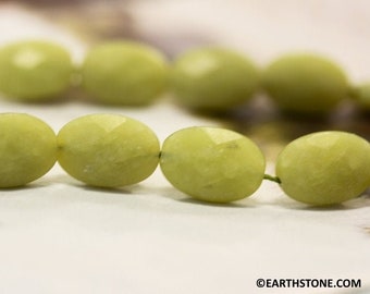 M/ Olive Jade 13x18mm/ 9x14mm/ 8x10mm Faceted Flat Oval beads 15.5" strand Shade varies Natural Light green gemstone For jewelry making