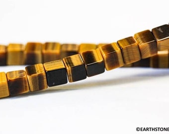 M-S/ Tiger Eye 8mm/ 6mm/ 4mm Cube Beads 15.5" strand Natural Tiger Eye gemstone beads For Jewelry Making