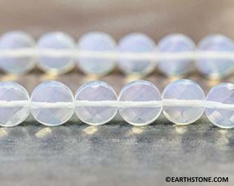 M/ Syn. Opalite 10mm/ 8mm Faceted Coin beads 16" strand Synthetic milky color Glass Beads for jewelry making