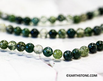 S-XS/ Moss Agate 6mm/ 4mm/ 2mm Round Beads 16" strand Natural gemstone beads for jewelry making