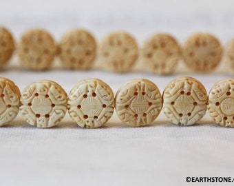 L/ Fish Bone 17mm Carved Dime Beads 16&quot; strand Oriental Carved Coin beads For jewelry making