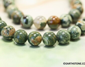 M-S/ Rhyolite 8mm/ 6mm/ 4mm Round beads 15.5" strand Natural green/brown Rhyolite jasper gemstone beads For jewelry making