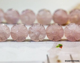 L/ Rose Quartz 15mm/ 18mm Flower Coin Beads 15.5" strand Carved both sides Flower gemstone beads For Jewelry Making