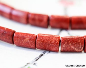 M/ Sponge Coral 10x14mm Oval Tube beads 15.5" strand Stabilized red sponge coral beads for jewelry making