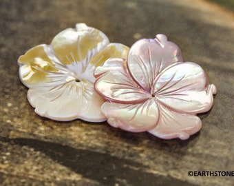 XL/ Mother of Pearl 46mm Flower Pendant. Beautiful Natural MOP Shell carved Flower Pendant Beads Nice cutting 1-each