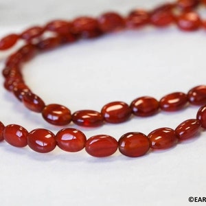 S/ Carnelian 6x8mm/ 8x10mm Flat Oval beads 16" strand Dyed red agate gemstone beads for jewelry making