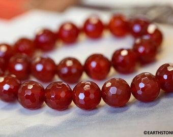 M/ Carnelian 12mm Faceted Round beads 16" strand Dyed red carnelian gemstone beads For jewelry making