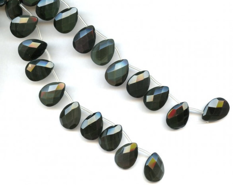 XL Rainbow Obsidian 15x20mm 18x25mm 22x30mm Flat Pear Briolette Beads 8 inches long Strand REAL Black Color gemstones Not Dyed