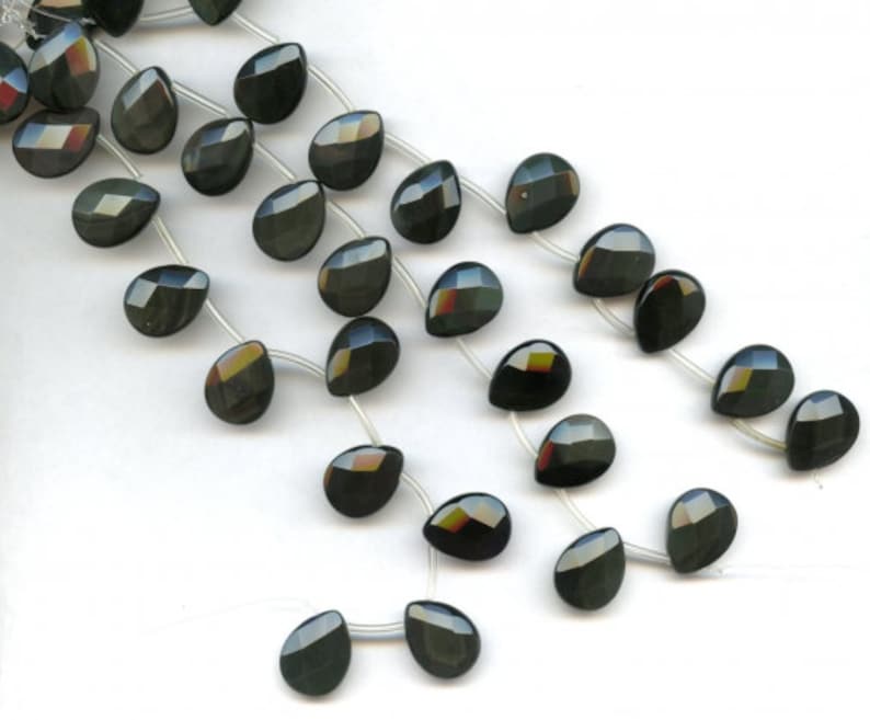 XL Rainbow Obsidian 15x20mm 18x25mm 22x30mm Flat Pear Briolette Beads 8 inches long Strand REAL Black Color gemstones Not Dyed