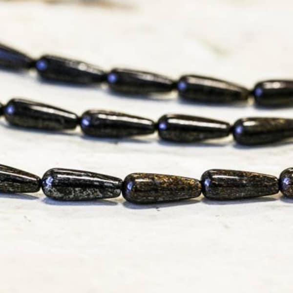 M/ Golden Amphibolite 6x16mm Teardrop Beads 16" Strand Natural Igneous Rock Dark Brown Stone Smooth Teardrop For Crafts For Jewelry Making