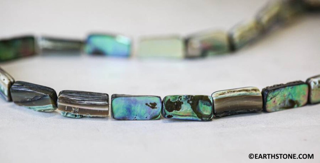 thumbnail image 2 of 16mm Abalone Shell Rectangle Beads - Polished Paua Rainbow Loose Beads - 15-Piece Lot 2 of 6