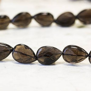 M-L/ Smoky Quartz 13x18mmFaceted Flat Pear Beads 16" Strand Natural Brownish Grey Translucent Quartz Good Faceted Pear For Jewelry Making