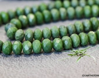M/ Green Jade 12mm/ 15mm Faceted Rondelle beads 16" strand Natural nephrite jade gemstone beads for jewelry making