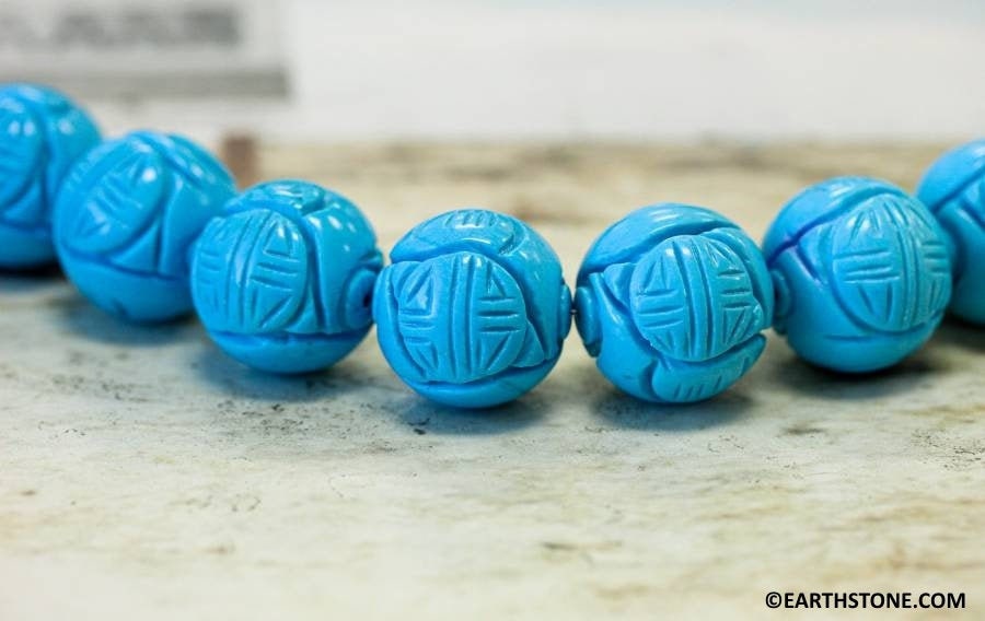XL/ Imitation Turquoise 22mm Carved Round Beads 15.5" strand Dyed Magnesite beads For Crafts Design