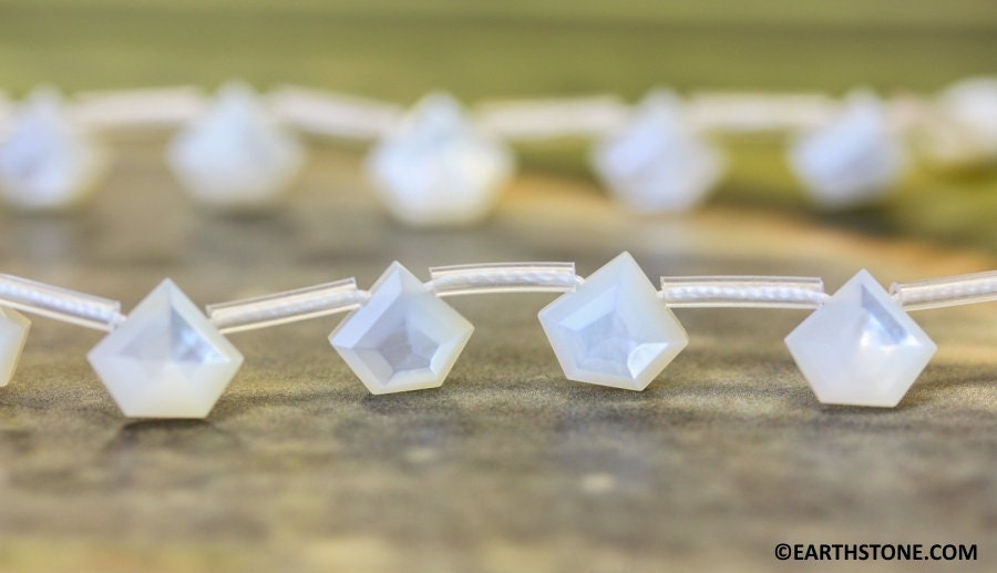M/ White Mother of Pearl 8mm Pentagon Briolette beads 8" strand 15 pc Special cute faceted briolette cutting good for making earring