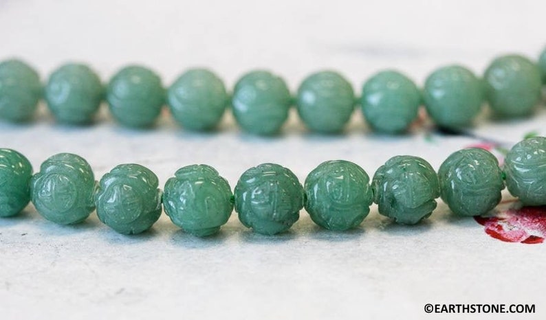 M Aventurine 10mm 12mm Carved Round Beads 15.5 strand Natural green gemstone quartz Oriental Style carved ball beads For jewelry making