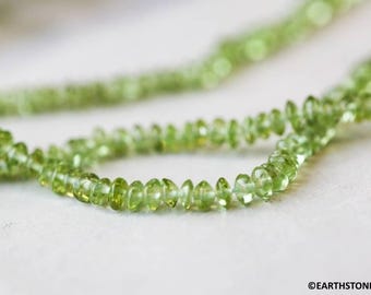 S/ Peridot 4mm Rondelle beads 15&quot; strand Size varies Natural gemstone beads For jewelry making