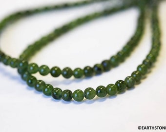 S/ Green Jade 4mm Round beads 15.5&quot; strand Natural gemstone nephrite jade beads Shade varies For jewelry making