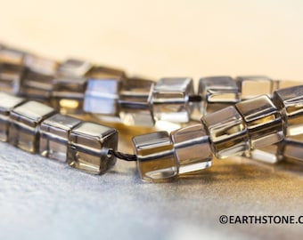 S/ Smoky Quartz 6x6mm/ 5x5mm/ 4x4mm Cube beads 16&quot; strand Enhanced quartz gemstone beads for jewelry making