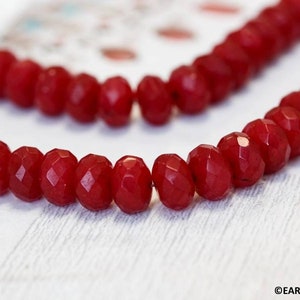 M/ Red Jade 12mm/ 10mm Faceted Rondelle beads 16&quot; strand Dyed jade nephrite gemstone beads for jewelry making
