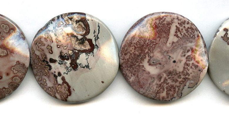 XL/ Red Picture Jasper 40mm Wave Coin Beads 15.5