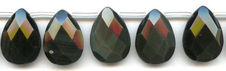 XL Rainbow Obsidian 15x20mm 18x25mm 22x30mm Flat Pear Briolette Beads 8 inches long Strand REAL Black Color gemstones Not Dyed