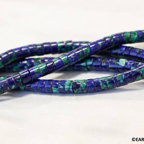 S/ Azurite Malachite 4mm/ 3mm Heishi beads 15.5" strand Routinely enhanced blue/green gemstone beads for jewelry making