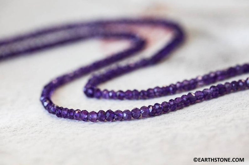 S/ Amethyst 3.5-4mm Faceted Rondelle beads 14 strand Routinely enhanced purple gemstone quartz beads For jewelry making image 1
