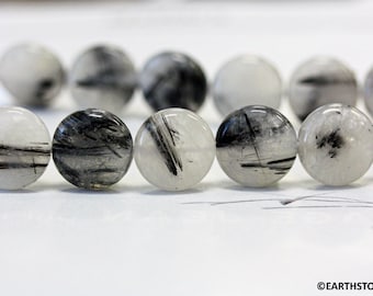 M-L/ Tourmalinated Quartz 14mm/ 16mm Dime Beads Natural semi-precious gemstone Coin shaped beads