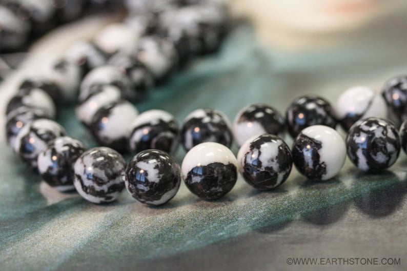 10MM BLACK WHITE ZEBRA MATRIX TURQUOISE GEMSTONE FACETED ROUND LOOSE BEADS 15/"