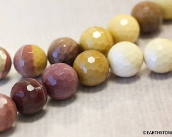 L/ Mookaite 18mm/ 16mm Faceted Round beads 16" strand Natural red and yellow color beads Origin Australia