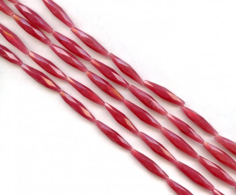 M Red Jade 8x35mm Elongated Faceted Oval Rice beads 16 strand Dyed red jade nephrite beads for jewelry making