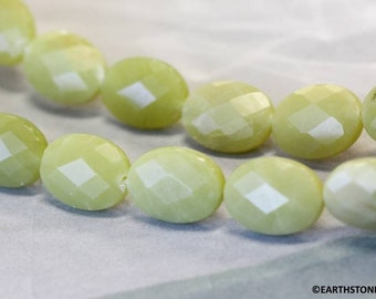 L/ Olive Jade 15x20mm/ 18x25mm Faceted Flat Oval beads 16" strand Nephrite beads for jewelry making