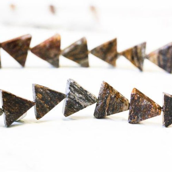 M/ Golden Amphibolite 12mm/ 16mm Triangle Beads 16" Strand Natural Igneous Rock Dark  Brown Stone Triangle Cut For Crafts For Jewelry making