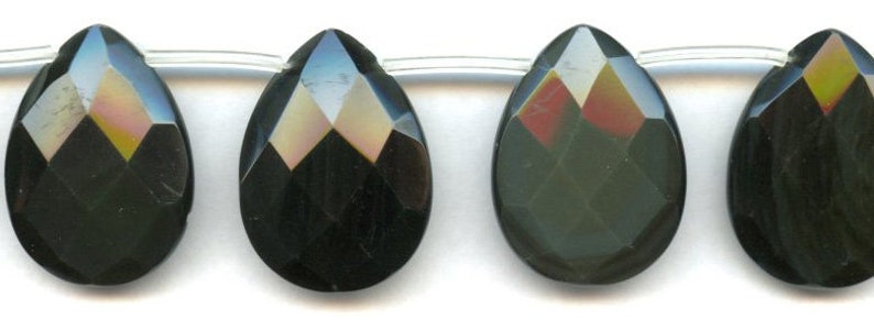 XL Rainbow Obsidian 15x20mm 18x25mm 22x30mm Flat Pear Briolette Beads 8 inches long Strand REAL Black Color gemstones Not Dyed