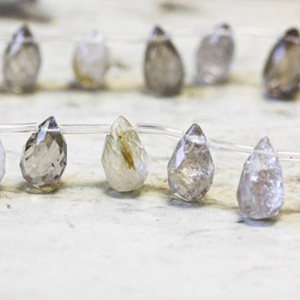 M/ Rutilated Quartz 10x16mm Tear Briolette 26pcs 15.5" Strand Natural Clear Quartz With Needles Faceted drop For crafts For Jewelry Making