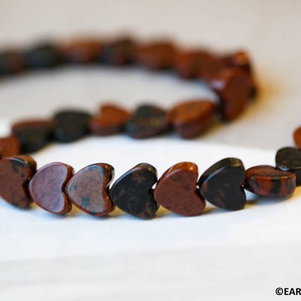 S/ Mahogany Obsidian 7mm Heart beads 15.5" strand Natural obsidian gemstone beads For jewelry making
