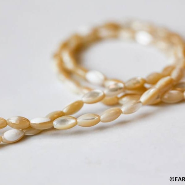 S/ Natural Mother of Pearl 4x8mm/ 5x12mm Oval Rice beads 15.5" strand Natural beige shell beads For jewelry making