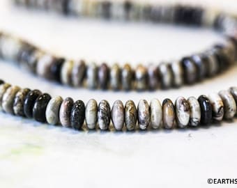 M/ Silver Leaf Jasper 8.5-9mm Rondell Beads 15.5" Strands Natural Jasper Smooth Spacer Disc Beads For Crafts For Jewelry Making