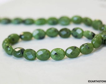 M/ Green Jade 8x10mm Faceted Flat Oval beads 16" strand Natural green nephrite jade gemstone beads For jewelry making