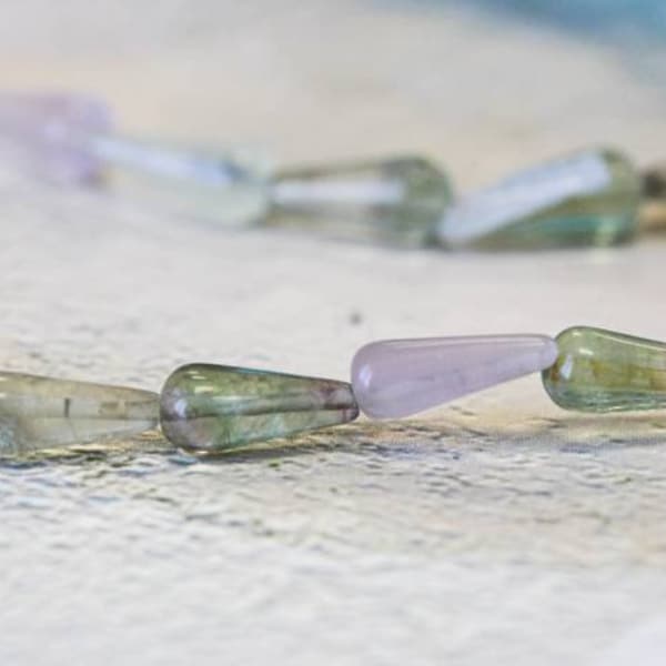 M/ Fluorite 6x16mm Teardrop Beads 15.5" Strand Natural Green And Rainbow Fluorite Crystal Smooth Teardrop For Crafts For Jewelry making