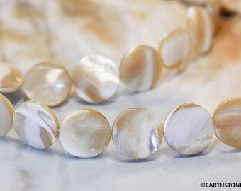 L-M/ Natural Mother of Pearl 15mm/ 12mm/ 8mm Dime beads 16&quot; strand Thin shell beads for jewelry making