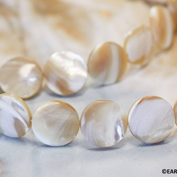 L-M/ Natural Mother of Pearl 15mm/ 12mm/ 8mm Dime beads 16" strand Flat Coin shape light weight thin shell beads for jewelry making