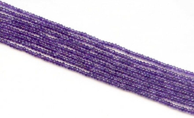 S/ Amethyst 3.5-4mm Faceted Rondelle beads 14 strand Routinely enhanced purple gemstone quartz beads For jewelry making image 2