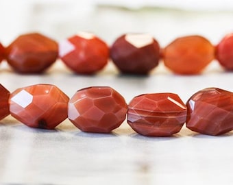 Carnelian 15-16mm Faceted Nugget Beads 16" strand Size Varies Enhanced