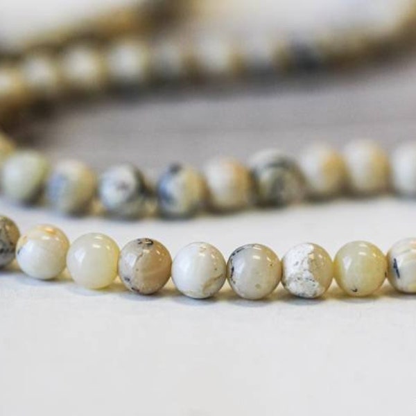 S/ African Opal 6mm/ 4mm Smooth Round beads 15.5" strand Natural beige color gemstone beads For jewelry making