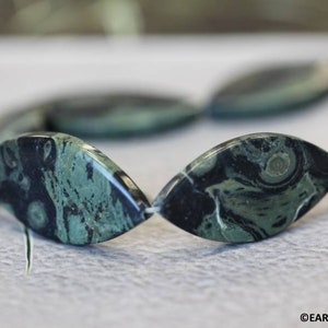 XL/ Kambaba Jasper 20x40mm Flat Marquise beads 16&quot; strand Dark green jasper gemstone beads for jewelry making