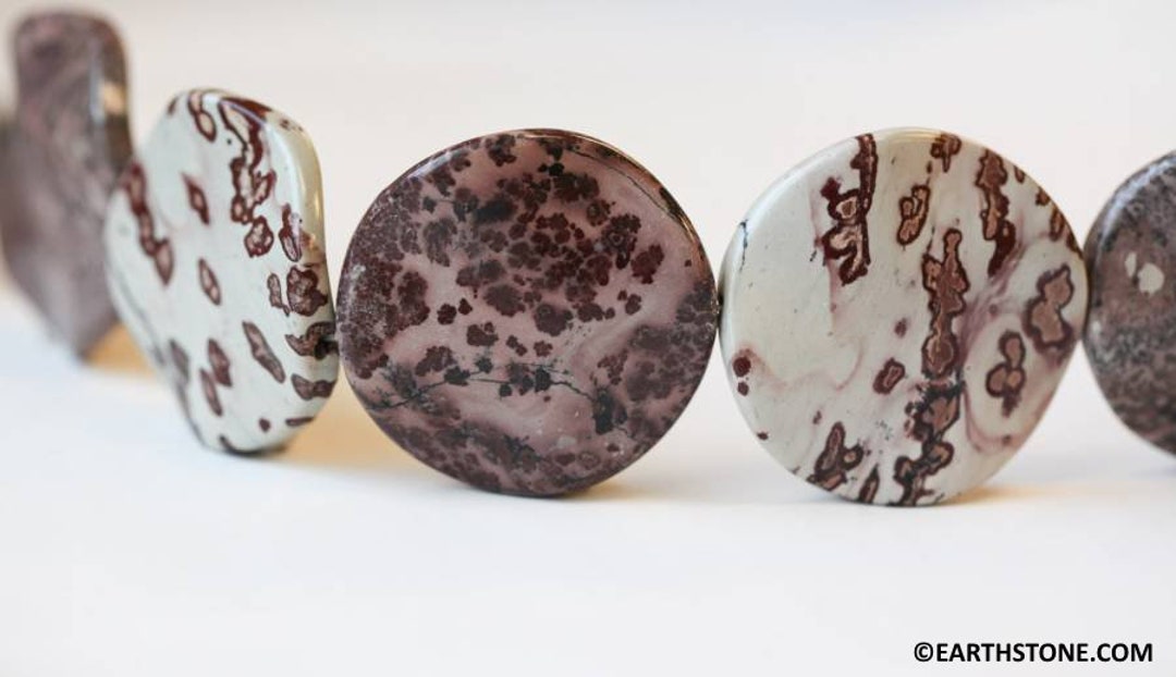 XL/ Red Picture Jasper 40mm Wave Coin Beads 15.5