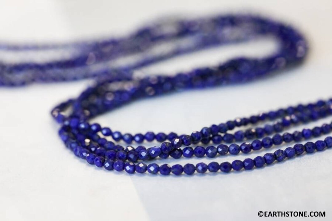 XS/ Natural Lapis 2mm/ 3mm Faceted Round beads 15.5 strand Genuine
